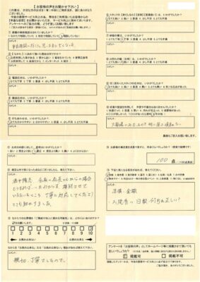 100点「親切丁寧でした」